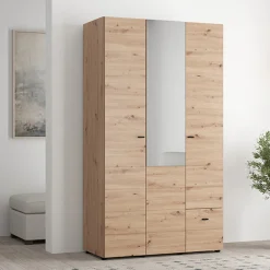 Guardaroba 3 Ante Marrone Rovere Nodi Bianco Appendiabiti un Cassetto 117x52 cm, 4 Ripiani - Serram