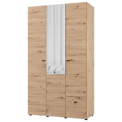Guardaroba 3 Ante Marrone Rovere Nodi Bianco Appendiabiti un Cassetto 117x52 cm, 4 Ripiani - Serram