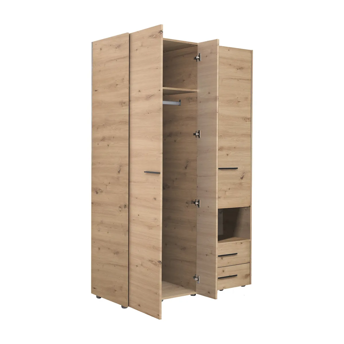 Guardaroba 3 Ante > Dmora Guardaroba 3 Ante Marrone Rovere Nodi Nero Appendiabiti 2 Cassetti 127.5x54 cm, 5 Ripiani - Molare Nero, Marrone Rovere Nodi