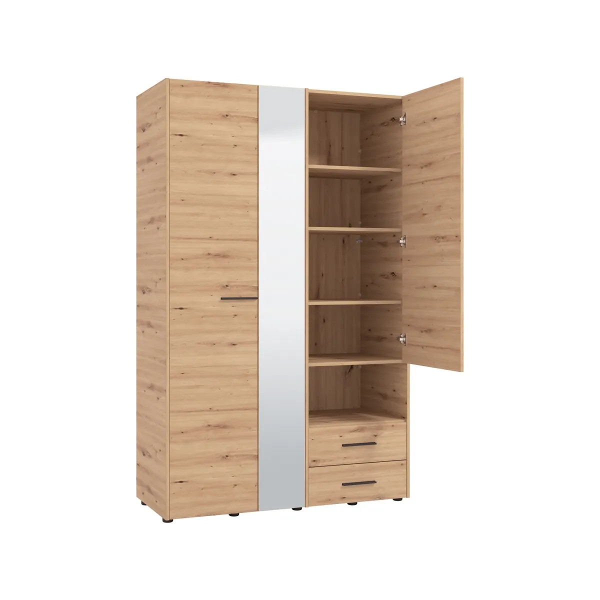 Guardaroba 3 Ante > Dmora Guardaroba 3 Ante Marrone Rovere Nodi Nero Appendiabiti 2 Cassetti 127.5x54 cm, 5 Ripiani - Molare Nero, Marrone Rovere Nodi