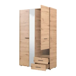 Guardaroba 3 Ante > Dmora Guardaroba 3 Ante Marrone Rovere Nodi Nero Appendiabiti 2 Cassetti 127.5x54 cm, 5 Ripiani - Molare Nero, Marrone Rovere Nodi