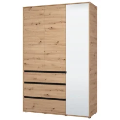 Guardaroba 3 Ante > Dmora Guardaroba 3 Ante Marrone Rovere Nodi Nero Appendiabiti un Cassetto 117x52 cm, 5 Ripiani - Patzcu Nero, Marrone Rovere Nodi