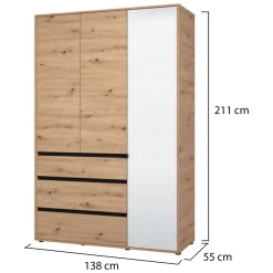 Guardaroba 3 Ante > Dmora Guardaroba 3 Ante Marrone Rovere Nodi Nero Appendiabiti un Cassetto 117x52 cm, 5 Ripiani - Patzcu Nero, Marrone Rovere Nodi