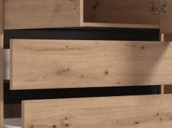 Guardaroba 3 Ante > Dmora Guardaroba 3 Ante Marrone Rovere Nodi Nero Appendiabiti un Cassetto 117x52 cm, 5 Ripiani - Patzcu Nero, Marrone Rovere Nodi