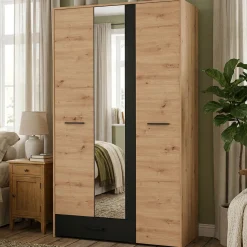 Guardaroba 3 Ante > Dmora Guardaroba 3 Ante Marrone Rovere Nodi Nero Appendiabiti un Cassetto 138x54.5 cm, 5 Ripiani - Ilbono Nero, Marrone Rovere Nodi