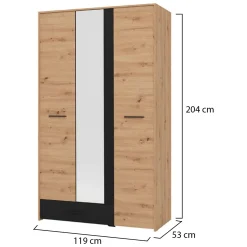 Guardaroba 3 Ante Marrone Rovere Nodi Nero Appendiabiti un Cassetto 119x53 cm, 5 Ripiani - Lavagnoo