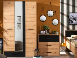 Guardaroba 3 Ante Marrone Rovere Nodi Nero Appendiabiti un Cassetto 119x53 cm, 5 Ripiani - Lavagnoo