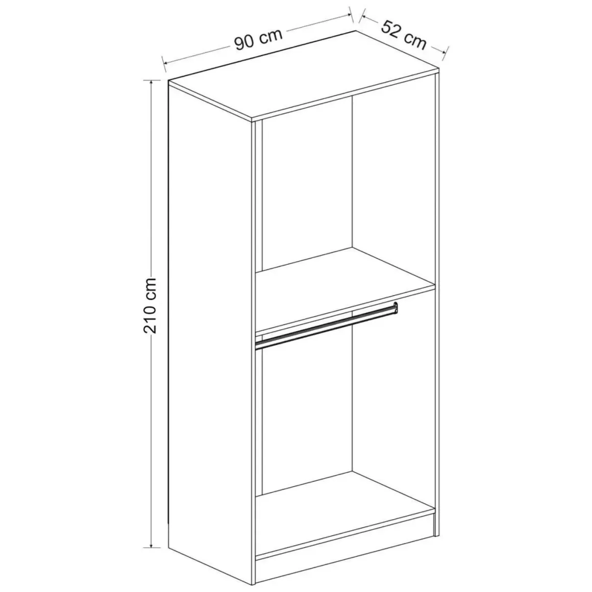 Guardaroba 2 Ante Nero Antracite Appendiabiti un Ripiano 90x210h cm, 2 Ante - Moconesi