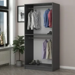 Guardaroba 2 Ante Nero Antracite Appendiabiti un Ripiano 90x210h cm, 2 Ante - Moconesi