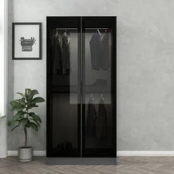 Guardaroba 2 Ante Nero Antracite Appendiabiti un Ripiano 90x210h cm, 2 Ante - Moconesi