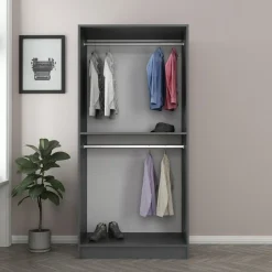 Guardaroba 2 Ante Nero Antracite Appendiabiti un Ripiano 90x210h cm, 2 Ante - Moconesi