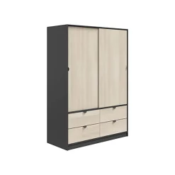 Guardaroba 2 Ante > Dmora Guardaroba 2 Ante Nero Antracite Marrone Rovere 4 Ripiani 2 Ante 100x119h cm, Apertura Scorrevole - Resana Marrone Rovere, Nero Antracite