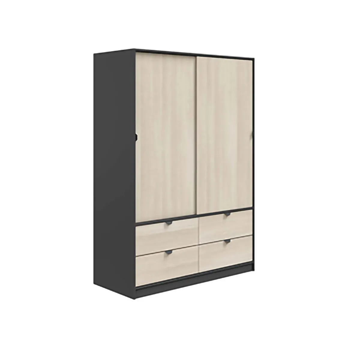 Guardaroba 2 Ante Nero Antracite Marrone Rovere 4 Cassetti 2 Ripiani 140x200h cm, Appendiabiti - Ponna