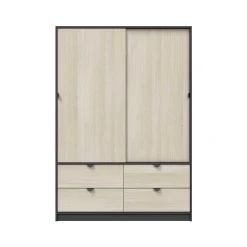 Guardaroba 2 Ante Nero Antracite Marrone Rovere 4 Cassetti 2 Ripiani 140x200h cm, Appendiabiti - Ponna