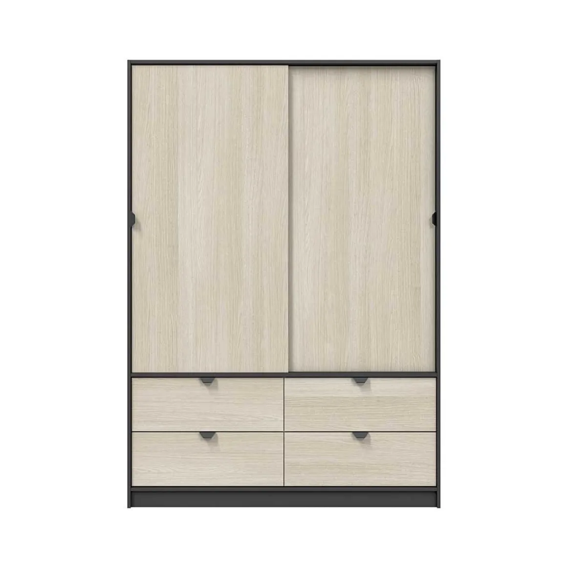 Guardaroba 2 Ante Nero Antracite Marrone Rovere 4 Cassetti 2 Ripiani 140x200h cm, Appendiabiti - Ponna