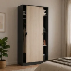 Guardaroba 2 Ante Nero Antracite Marrone Rovere 4 Ripiani Appendiabiti 100x200h cm, 2 Ante - Orgosolo