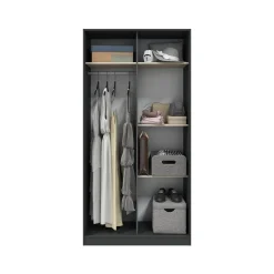 Guardaroba 2 Ante Nero Antracite Marrone Rovere 4 Ripiani Appendiabiti 100x200h cm, 2 Ante - Orgosolo