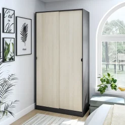 Guardaroba 2 Ante Nero Antracite Marrone Rovere 4 Ripiani Appendiabiti 100x200h cm, 2 Ante - Orgosolo