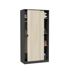 Guardaroba 2 Ante Nero Antracite Marrone Rovere 4 Ripiani Appendiabiti 100x200h cm, 2 Ante - Orgosolo