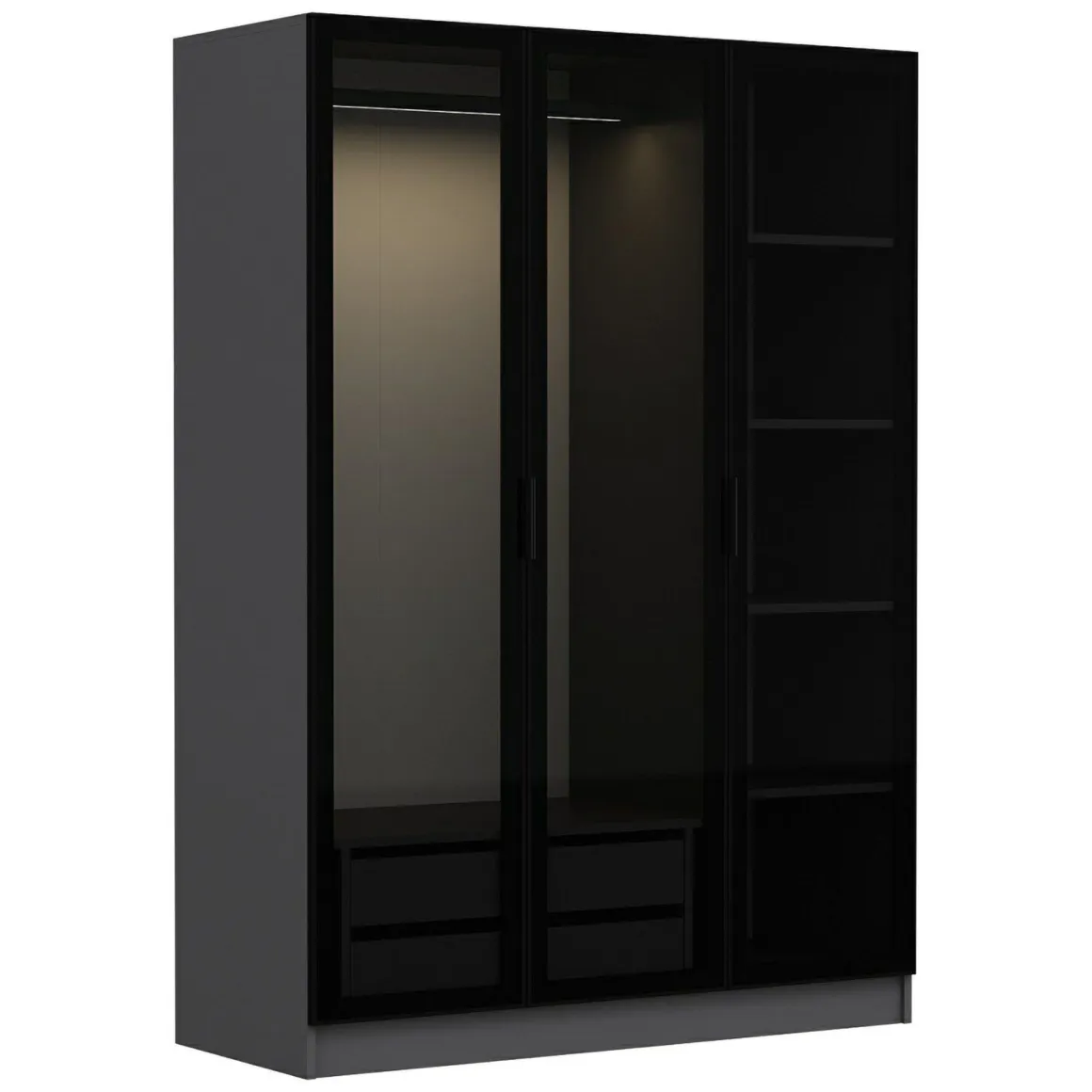 Guardaroba 3 Ante Nero Antracite Appendiabiti 5 Ripiani 135x52 cm, 3 Ante - Gerrei