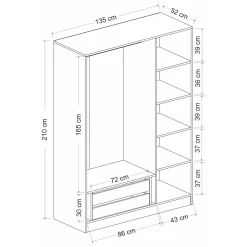 Guardaroba 3 Ante Nero Antracite Appendiabiti 5 Ripiani 135x52 cm, 3 Ante - Gerrei