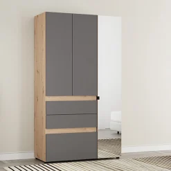 Guardaroba 3 Ante Nero Antracite Marrone Rovere Nodi Appendiabiti 3 Cassetti 117x52 cm, 4 Ripiani - Zuccare