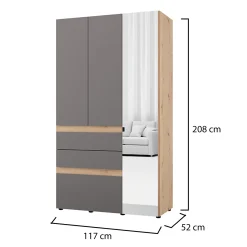 Guardaroba 3 Ante Nero Antracite Marrone Rovere Nodi Appendiabiti 3 Cassetti 117x52 cm, 4 Ripiani - Zuccare