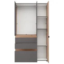 Guardaroba 3 Ante Nero Antracite Marrone Rovere Nodi Appendiabiti 3 Cassetti 117x52 cm, 4 Ripiani - Zuccare