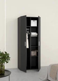 Guardaroba 2 Ante Nero Appendiabiti 5 Ripiani 78.7x200.9h cm, Apertura Battente - Argor