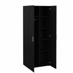 Guardaroba 2 Ante Nero Appendiabiti 5 Ripiani 78.7x200.9h cm, Apertura Battente - Argor