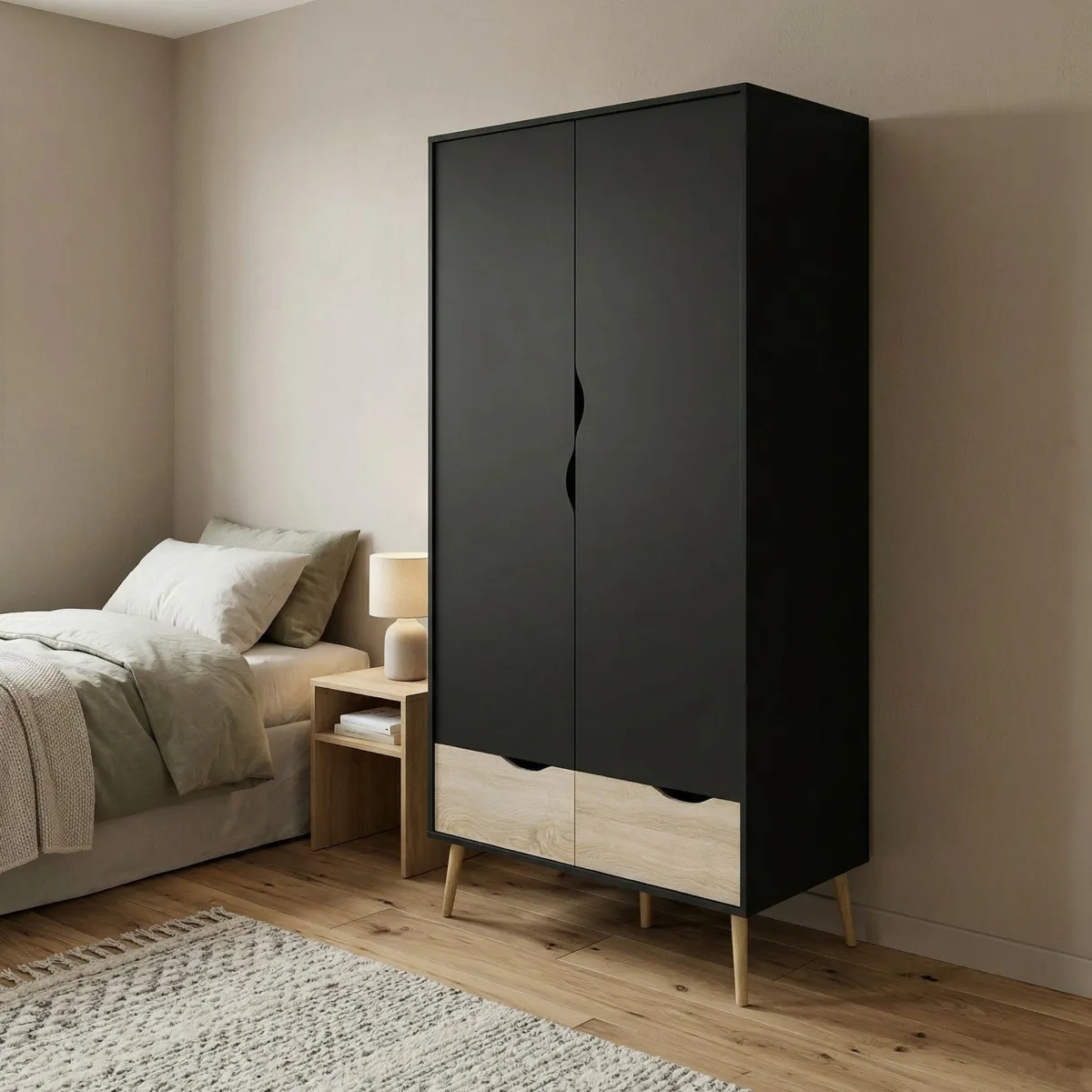 Guardaroba 2 Ante > Dmora Guardaroba 2 ante nero e quercia 98x200h cm - Archilllo Marrone, Nero Quercia