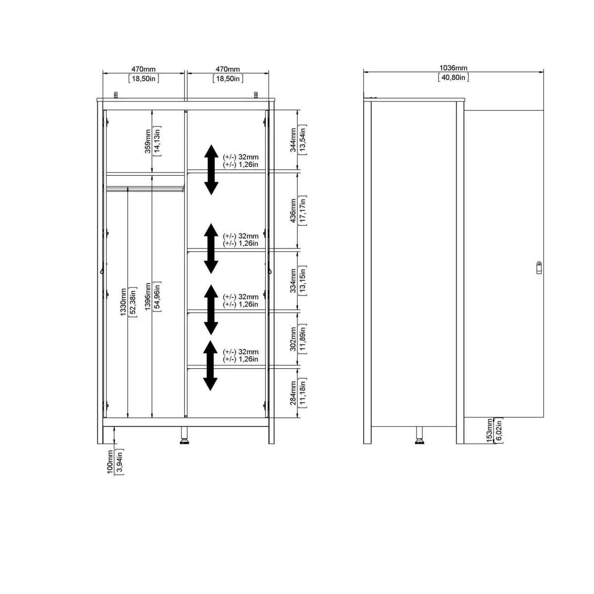 Guardaroba 2 Ante > Dmora Guardaroba 2 ante 102x199h cm - Zagabria Nero