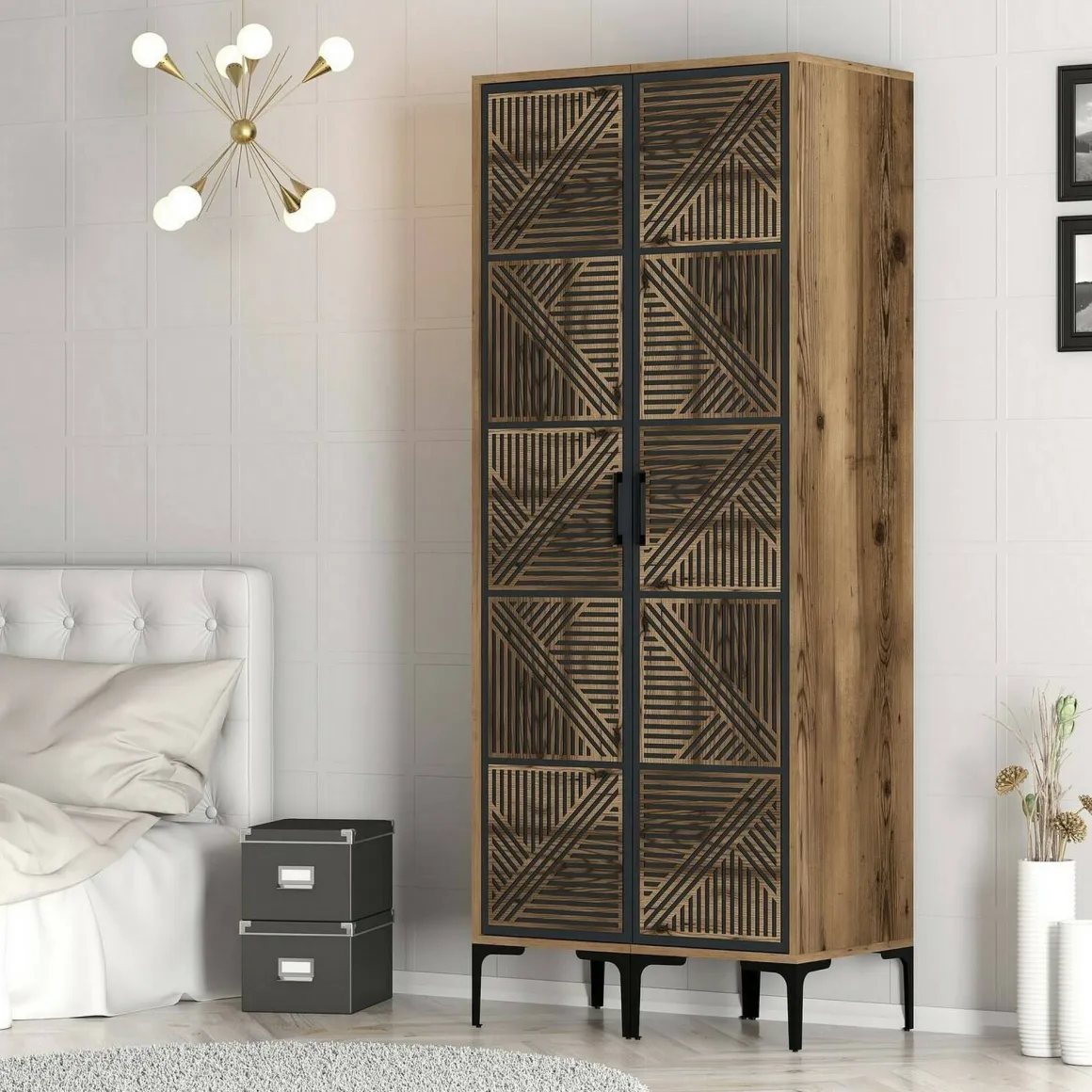 Guardaroba 2 ante noce e antracite 80x200h cm - Acate