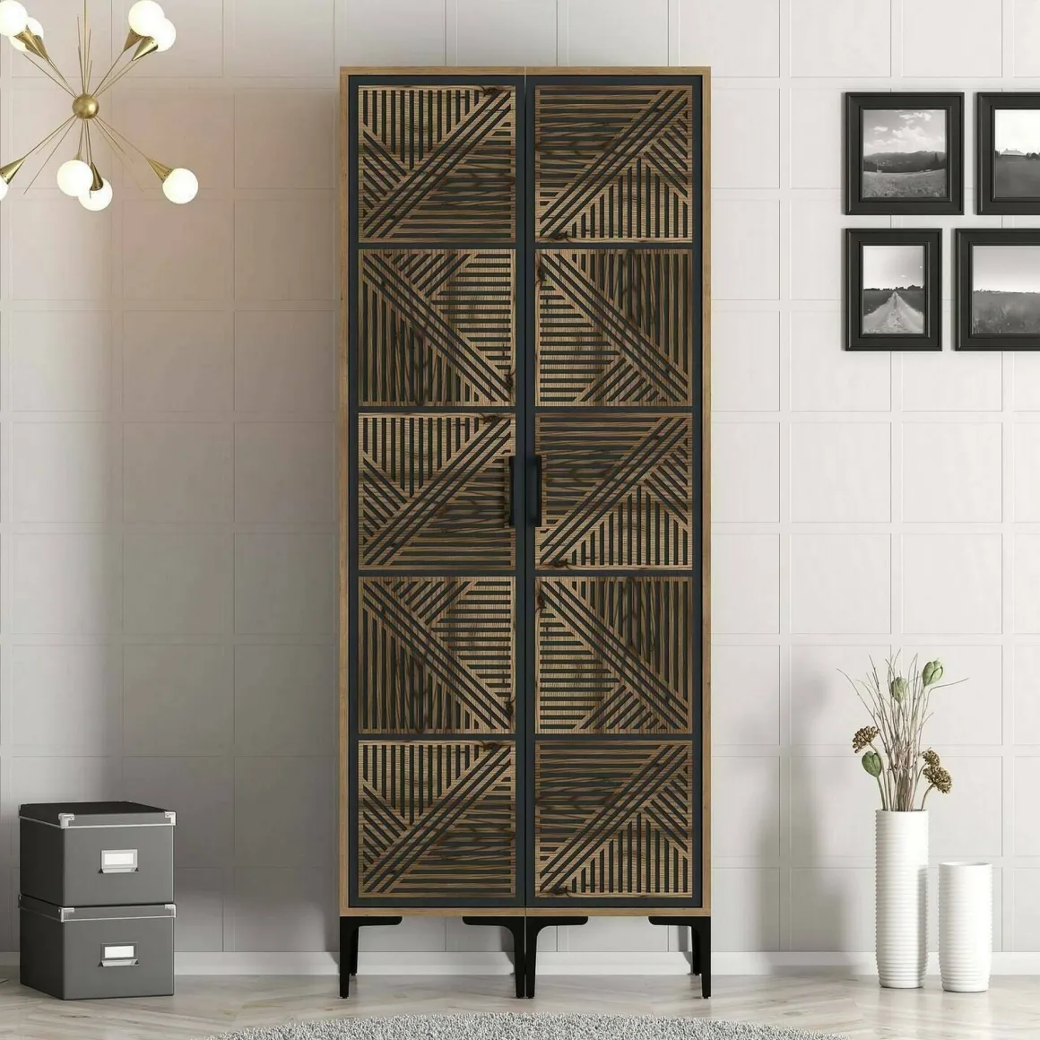 Guardaroba 2 ante noce e antracite 80x200h cm - Acate