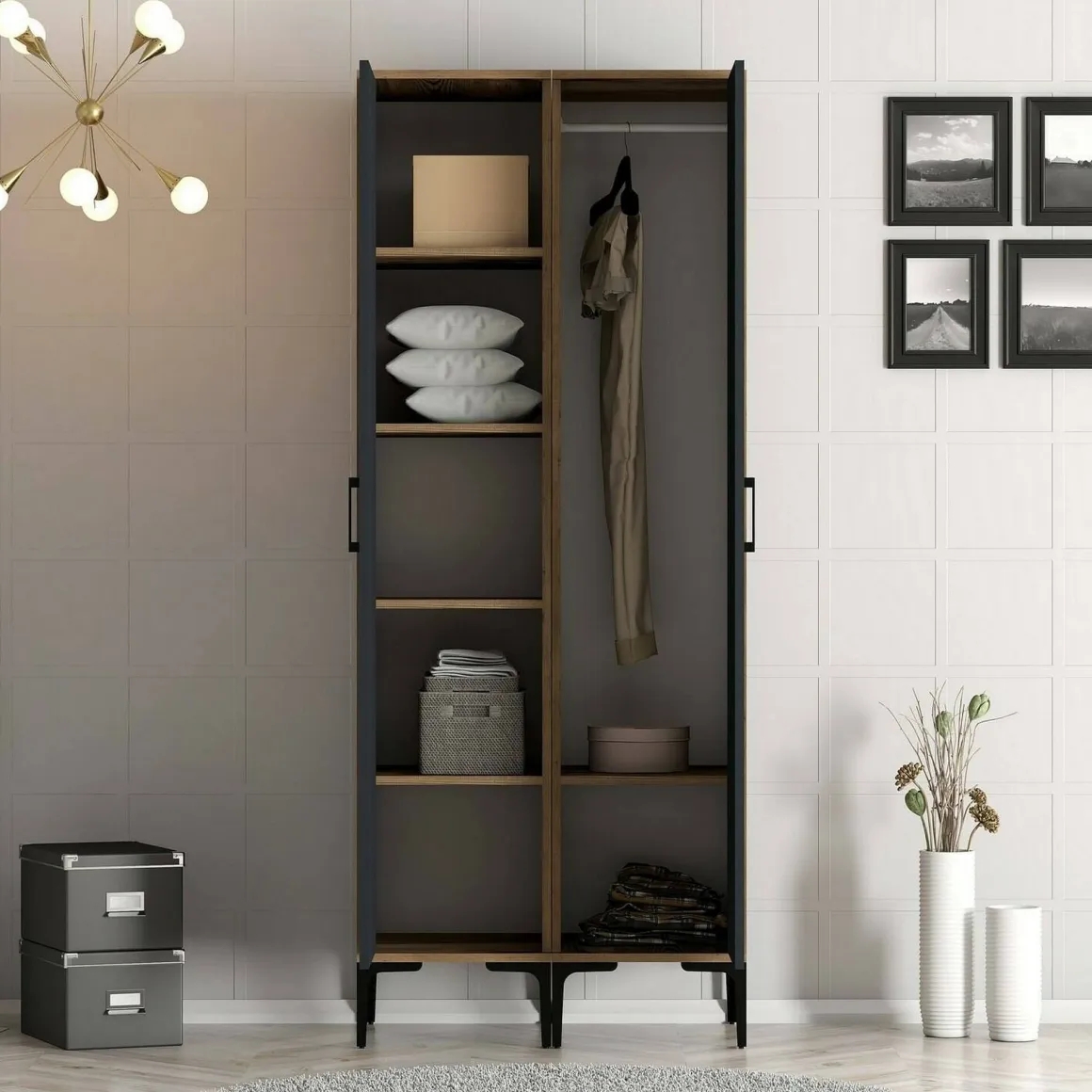 Guardaroba 2 ante noce e antracite 80x200h cm - Acate