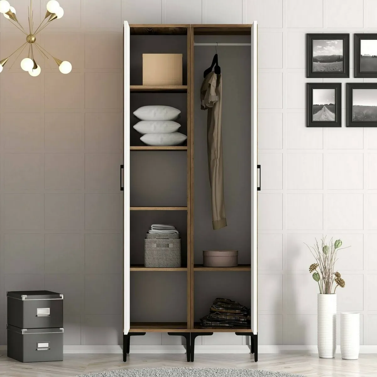Guardaroba 2 Ante|Camera Da Letto > Dmora Guardaroba 2 ante noce e bianco 80x200h cm - Acate Bianco, Marrone Noce