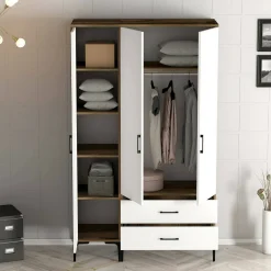 Guardaroba 3 Ante|Camera Da Letto > Dmora Guardaroba 3 ante noce e bianco 120x201h cm - Awty Bianco, Marrone Noce