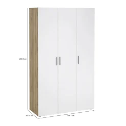 Guardaroba 3 Ante > Dmora Guardaroba 3 ante quercia e bianco lucido 118x200h cm - Albacore Bianco Lucido, Marrone Quercia