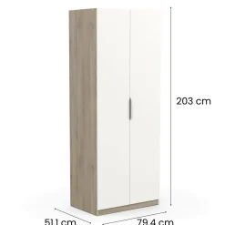 Guardaroba 2 ante rovere e bianco opaco 79x203h cm - Fioretta