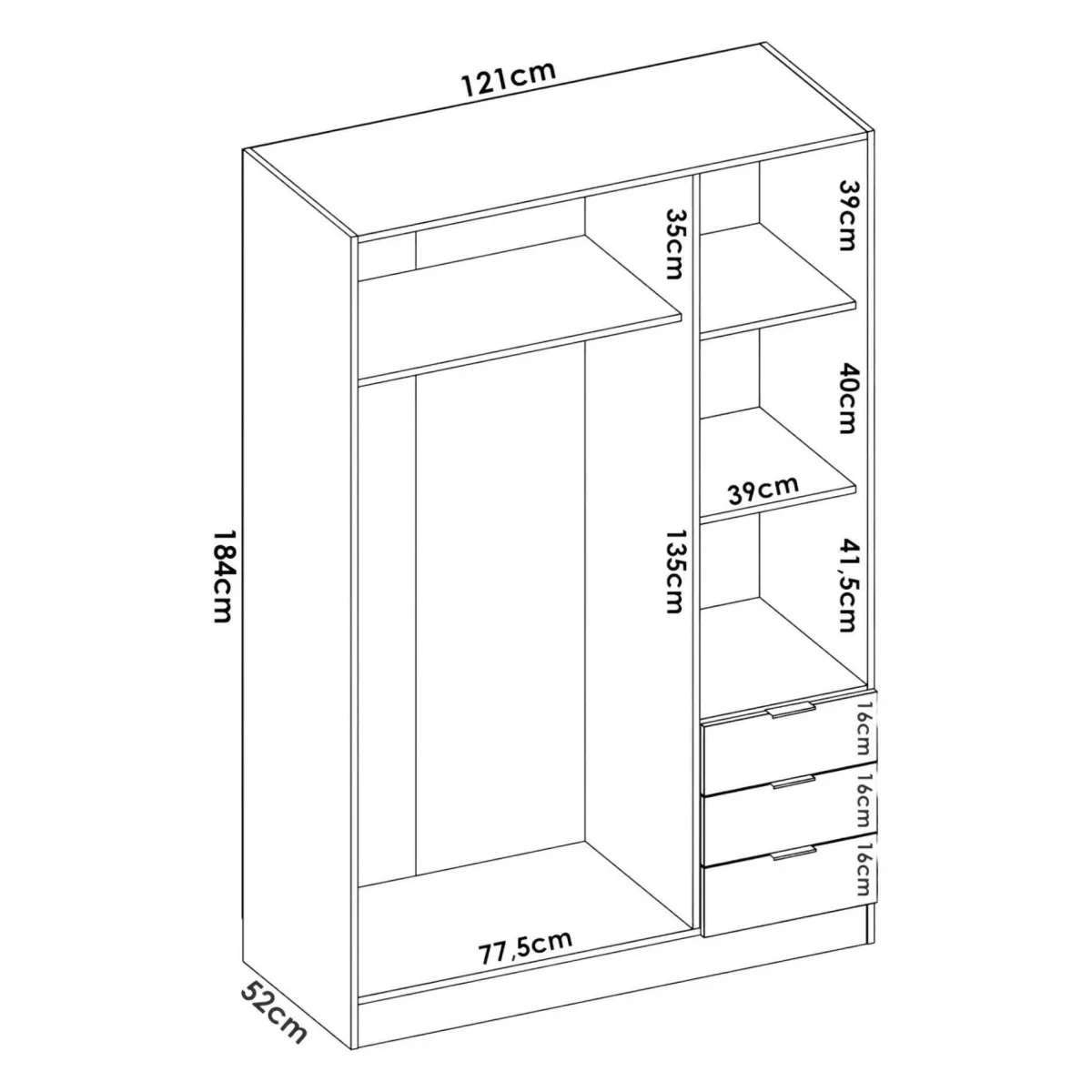 Guardaroba 3 Ante|Camera Da Letto > Dmora Guardaroba 3 ante rovere 121x184h cm - Astru Marrone Rovere