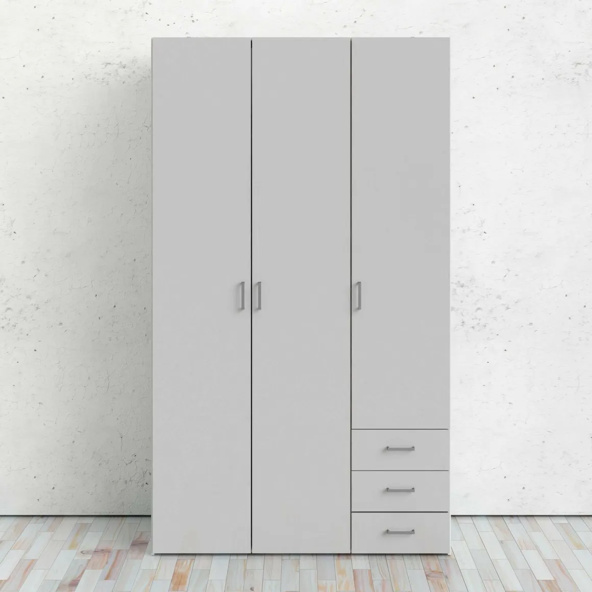 Guardaroba 3 ante Suzette, Mobile camera da letto, Cabina armadio portabiti, Armadio appendiabiti, 116x50 h200 cm, Bianco