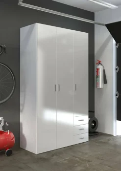 Guardaroba 3 ante Suzette, Mobile camera da letto, Cabina armadio portabiti, Armadio appendiabiti, 116x50 h200 cm, Bianco