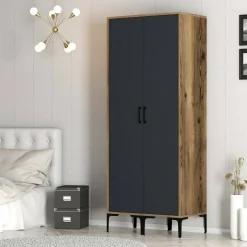 Guardaroba 2 Ante|Camera Da Letto > Dmora Guardaroba classico noce e antracite 80x200h cm - Acate Nero Antracite, Marrone Noce