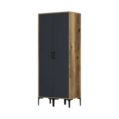 Guardaroba 2 Ante|Camera Da Letto > Dmora Guardaroba classico noce e antracite 80x200h cm - Acate Nero Antracite, Marrone Noce