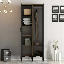 Guardaroba 2 Ante|Camera Da Letto > Dmora Guardaroba classico noce e antracite 80x200h cm - Acate Nero Antracite, Marrone Noce
