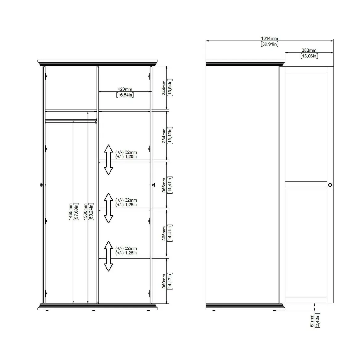 Guardaroba con appendiabiti bianco 95x200h cm - Darby