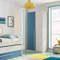 Guardaroba con appendiabiti bianco e blu 90x200h cm - Alpine