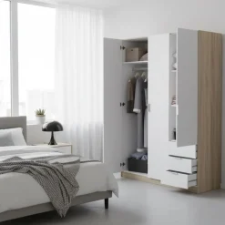 Guardaroba con appendiabiti bianco e rovere 121x180h cm - Apaches