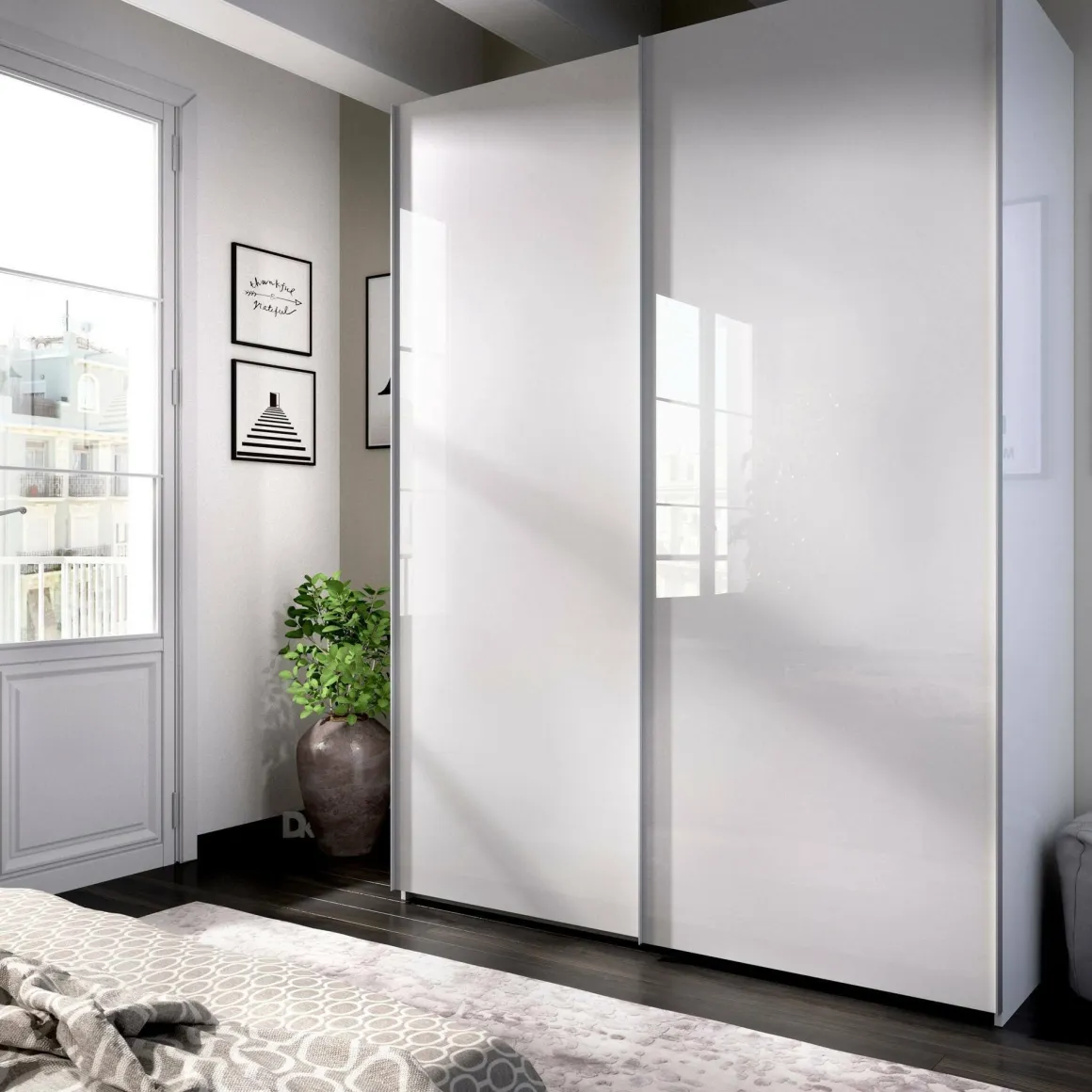 Guardaroba 2 Ante > Dmora Guardaroba con appendiabiti 242x220h cm - Tobie Bianco Lucido