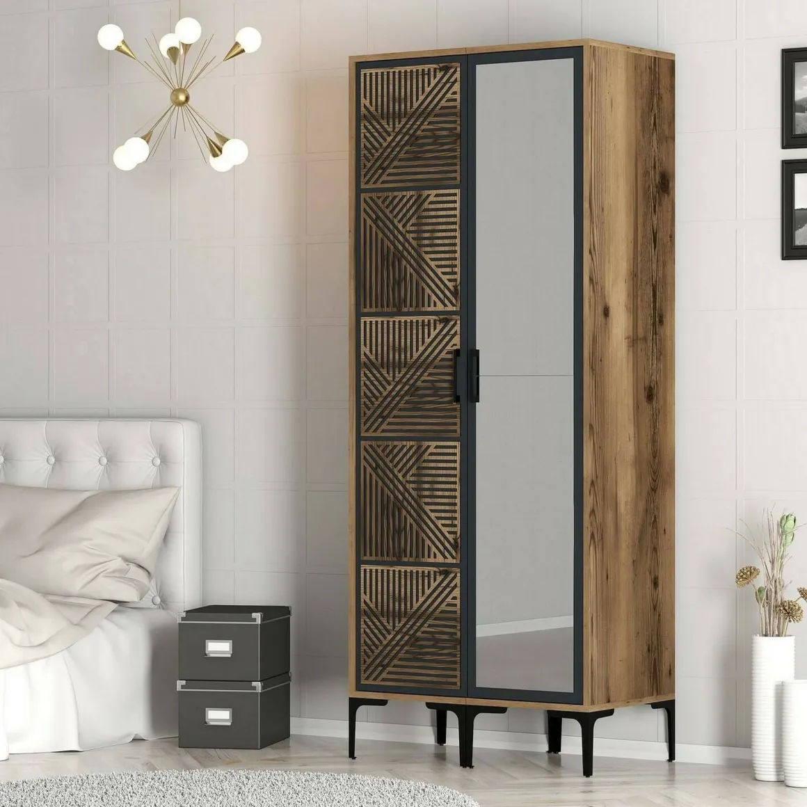 Guardaroba 3 Ante|Camera Da Letto > Dmora Guardaroba con appendiabiti noce e bianco 120x200h cm - Petroleuse Bianco, Marrone Noce